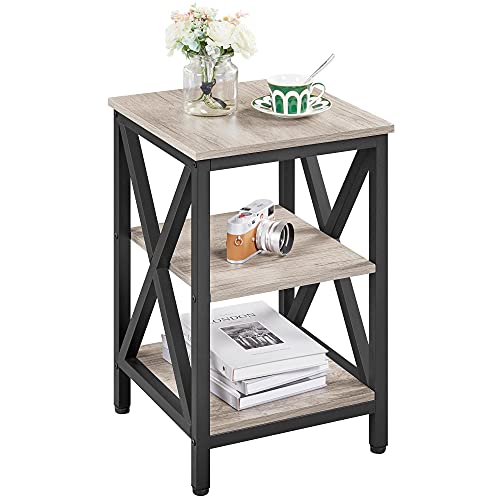 Yaheetech Table de Chevet Table d'Appoint Bout de Canapé en Bois Industrielle avec 3 Etagères de Rangement Design X Vintage pour Chambre Salon Bureau 40 x 40 x 61cm Gris