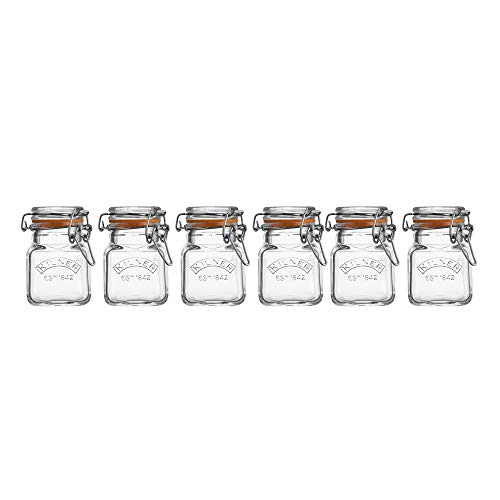 Image of Kilner Premium 6 x 70ml Clip Top Glass Spice Jars With Airtight Lid | Transparent Reusable Kitchen Storage Glass Containers for Herbs, Spices | Dishwasher Safe