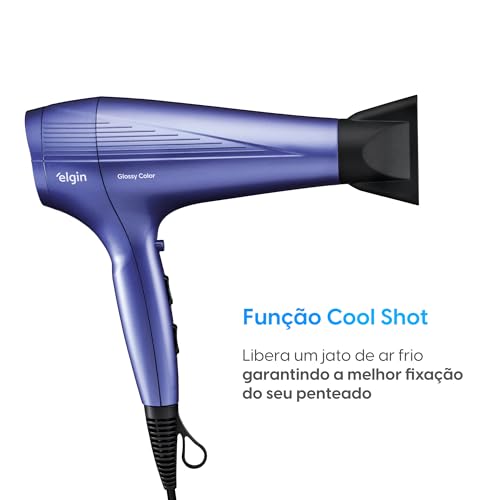 Secador de Cabelo Glossy Color Elgin 2.000W Tourmaline íon, Jato Frio e 7 opções de Combinações Roxo