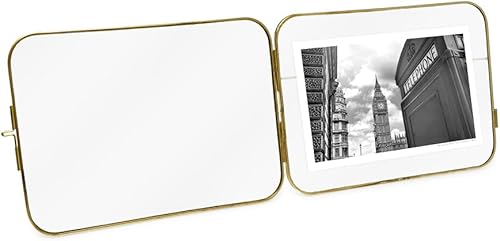 Miniatura 4 de Isaac Jacobs - Marco de fotos flotante de metal de vidrio y latón con bordes redondos de 5 x 7 pulgadas, con cierre de medallón (horizontal), hecho