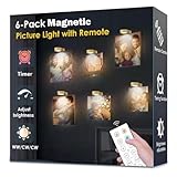 6-Pack Picture Light Battery Operated, Magnetic Led Lights with Remote, Dimmable and Timer Painting Light, Art Display Light for Picture Frame Artworking Portrait, Home Wall Decor Puck Lights, Gold