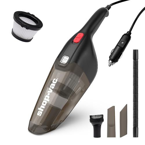 Shop-Vac 12V Car Vacuum Cleaner, 7000 Pa Suction Power Portable Vacuum Cleaner, Handheld Vacuum for Deep Interior Detail Cleaning, Multiple Nozzles, Cigarette Lighter Plug, 16 FT Cord, Black