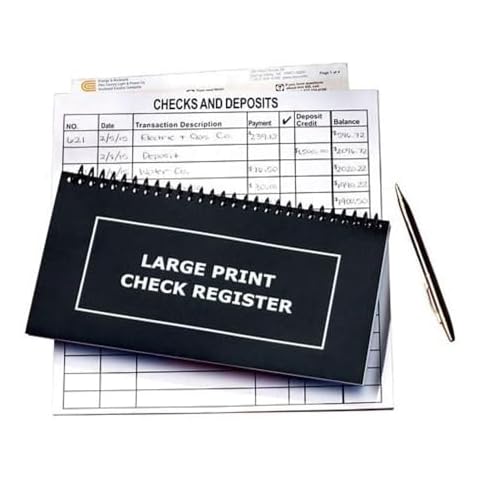Jumbo Print Check Register Book - Large Print, Easy-to-Read, Spiral Bound, 56 Pages for Personal Accounting, Easy Transaction Reference, 10"L x 5¼"W Cover