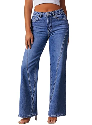 Pink Queen Wide Leg Jeans for Women 2025 High Waisted Casual Loose Fit Denim Pants Trendy Seamed Long Trousers with Pockets