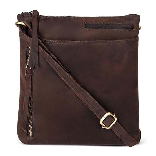 Image of Leather Crossbody Bags for Women - Ladies Sling Handbags - Medium Cross body Purses Handbags - Purses For Women (Vintage Dark Brown)