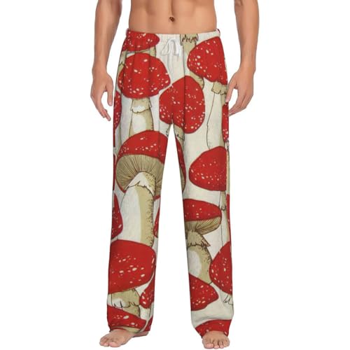 Pantalon pyjama homme polaire douce thermique imprimé champignons