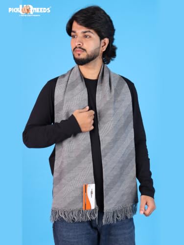 Image of Pick Ur Needs Premium Men's Warm And Stylish Woolen Muffler Angoora With Solid Color Plain Design And Stylish Tussles Ends Muffler For Men