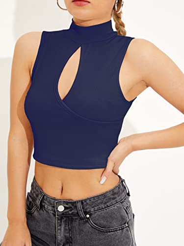 Image of Shasmi Women's & Girl's Black and Maroon Solid Ribbed High Neck Stand Collar Sleeveless Slim Fit Cut Out Tank Tops (Top 43)