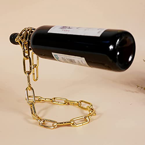 TBWHL Novelty Magic Wine Bottle Holder Floating Steel Link Chain Wine Bottle Rack/Holder - Holds Bottles in The Air(Gold)