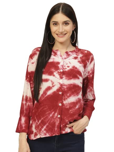 Image of Maaesa - Women Handcrafted Tie-Dye Rayon Shirt | Casual & Office Wear | Relaxed Fit | Long Sleeve | Breathable & Lightweight Fabric