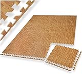 tectake® Tapis de sport, 24 dalles mousse 61 x 61 x 1 cm, Mousse EVA, Tapis de gym, Isolant thermique et acoustique, Musculation, Fitness, Gym, Yoga, Sol salle de sport Dalle garage Tatami, Effet bois