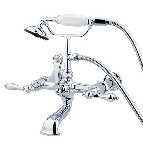 Limited Discount Kingston Brass CC542T1 Vintage 7-Inch Spread Wall Mount Leg Tub Filler with Hand Shower, Metal Lever Handle, Polished Chrome