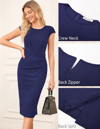 Image of GRACE KARIN Women's Wear to Work Dresses 2026 Cap Sleeve Sheath Bodycon Midi Dress Ruched Business Office Pencil Dress
