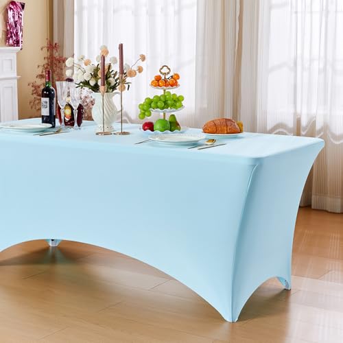 Fantastshop 6ft Stretch Spandex Table Cloth for Rectangular Tight Fitted Events - Washable and Wrinkle Resistant Table Cover for Party Wedding Birthday Patio Cocktail Banquet Festival, Sky Blue by Fantastshop - Image 7