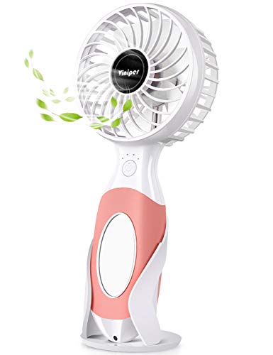viniper Battery Handheld Fan, Mini Personal Portable Fan : 3600mAh Rechargeable & 3 Speeds Battery Operated Usb Fan with Mini Mirror and Fan Stand for Home/Office/Travel/Outdoor (Pink)