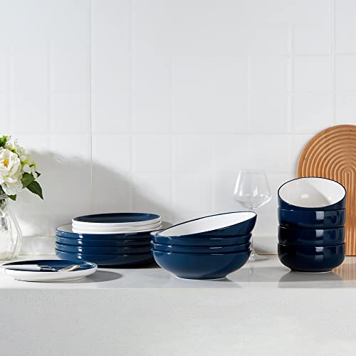 Gbhome Ceramic Dinnerware Sets, Double Color Glaze Plates And Bowls Set,Highly Chip And Crack Resistant | Dishwasher & Microwave Safe | Dishes Set Service For 4 (12Pc) - White&Cobalt #TOP6