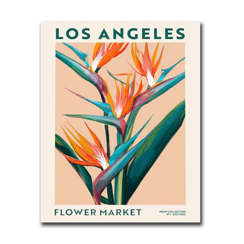SENLYCH Canvas Art Poster Flower Market Los Angeles California Poster Bird Of Paradise Modern Art Print Boho Floral Poster Living Room and Bedroom Home Decoration 8x12inch Without Frame