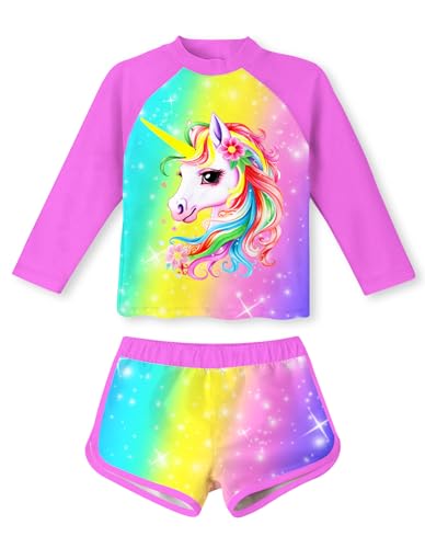 Image of Vogseek 4-10T Girls Rashguard 2 Pieces Long Sleeve Swimsuit Swimwear with Shorts