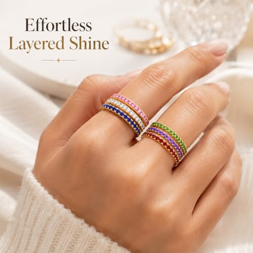 GlameVibe Birthstone Rings For Women, Silver Stackable Cubic Zirconia Stainless Steel Birth Stone Ring To My Daughter/Mom Birthday Unique Gifts Jewelry (12-Gold-December, 8) by GlameVibe - Used condition - Image 5