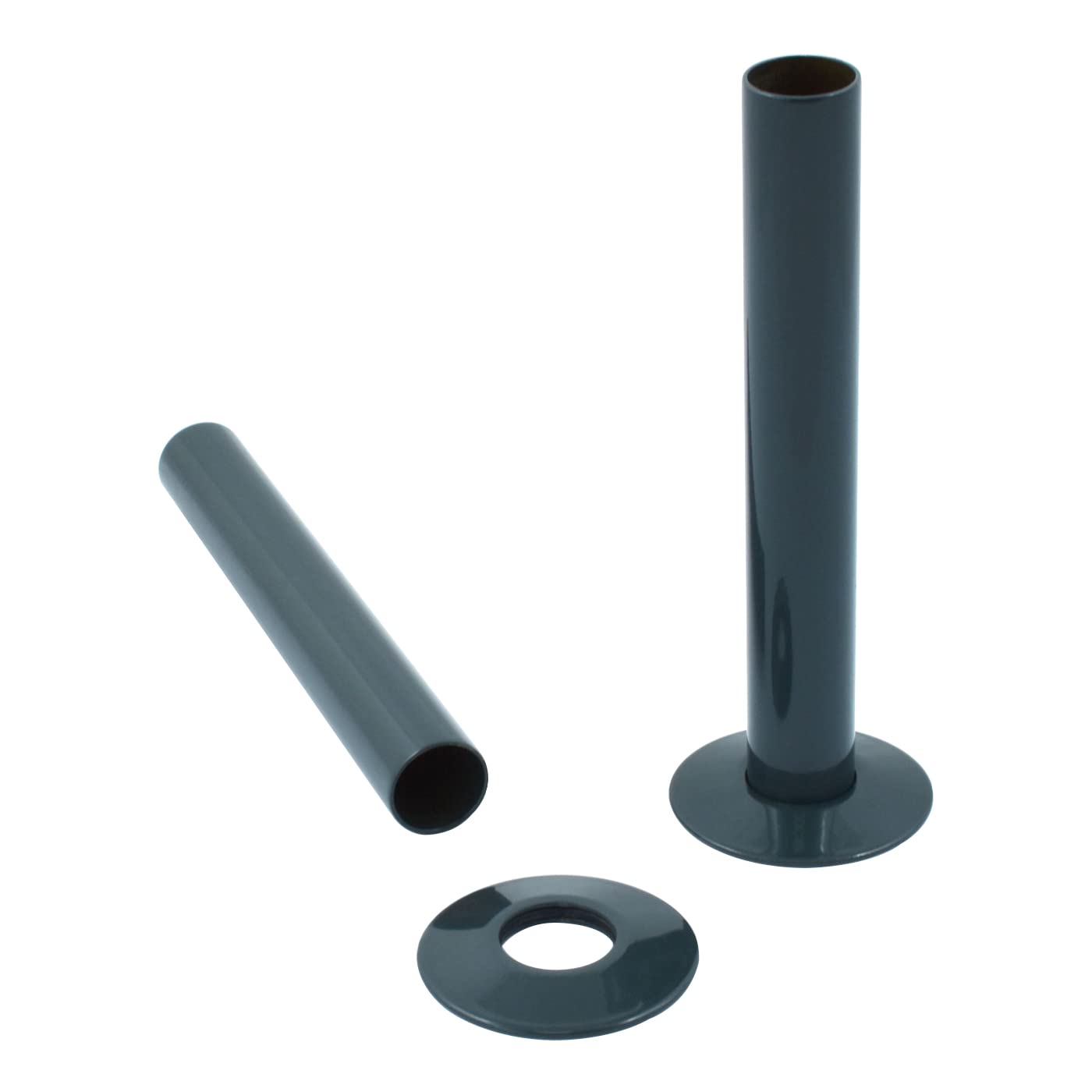 Nrg Anthracite Radiator Pipe + Collars Pair 180Mm Pipes (15Mm Diam)