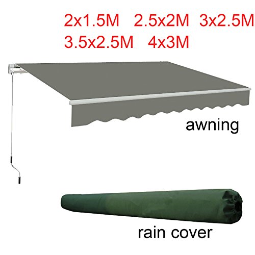 Greenbay 3.5 x 2.5m DIY Patio Retractable Standard Manual Awning Garden Sun Shade Canopy Gazebo Grey With Free Green Rain Cover