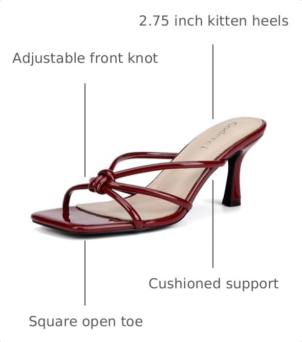 Image of Goderci Kitten Strappy Heels for Women Knotted Square Open Toe Slip On Mule Heels Mid Heeled Sandals