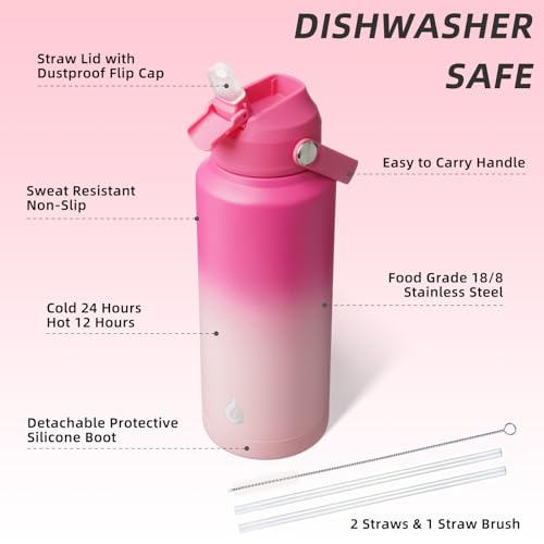 BJPKPK Water Bottle with Straw Lid, 32oz Vacuum Insulated Water Bottles, Metal Stainless Steel Thermo for Sports, Travel, BPA Free Leak Proof Thermo, Cups, Flasks, Tumblers,Cherry by BJPKPK - Image 3
