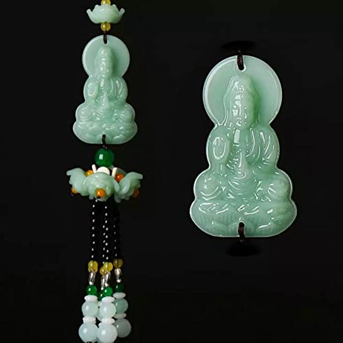 Car Hanging Decor Dangling Ornaments Auto Vehicle Rearview Mirror Pendant Crystal Lotus Amulet Pray for Luck Safety (Kwan-yin)