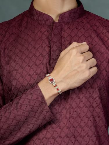 Image of Sukkhi Rakhi Excellent Kundan & Pearls Designer Gold Plated Premium Rakhi for Brother with Roli Chawal & Greeting Card|Rakhi for Brother /Bhaiya /Bhai /Men|Kundan Rakhi|Rakhi Combo-Set of 2