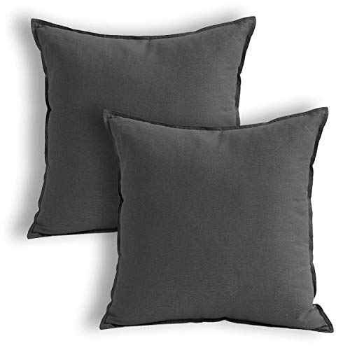 Jeanerlor Solid Cotton Linen Decoration Throw Pillow Cover Dark Grey Cushion Case vhc Pillow Cover Decorative Waist Pillowcase for Couch/Bed/Chair 18"x18" 2 pack