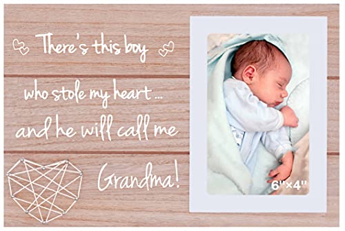 NZY So There s This Boy Who Stole My Heart,and He Will Call Me Grandma - Picture Frame Gift for New Grandma - First Grandchild Photo Frame Gift for Mom Mother