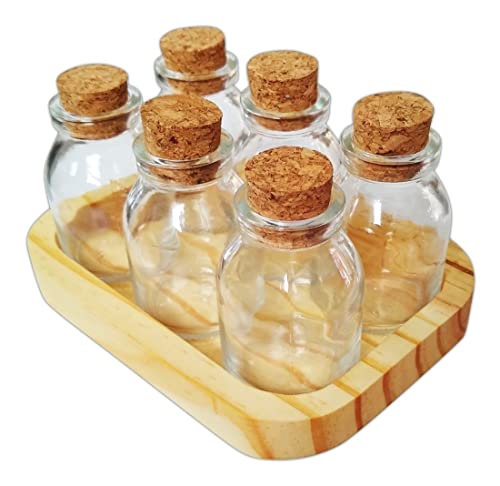 Porta Condimentos Tempero Potes De Vidro Tampa Rolha 6 Potes Com Bandeja