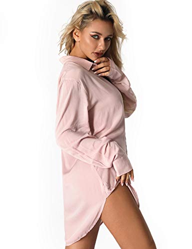 Image of TOUSYEA Sleep Shirts for Women Button Down Shirts Long Sleeve Sleepwear Swimsuit Cover Ups Soft Pajama Tops