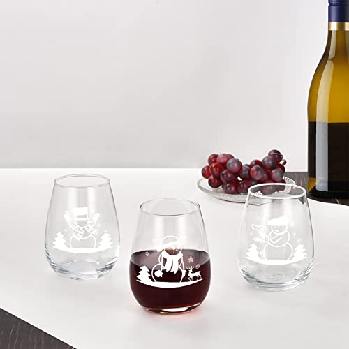 Futtumy Snowman Stemless Wine Glass Set Of 4, Funny Christmas Gift For Men Friend Coworker Sister Women Family, Unique Snowman Wine Glass Set For Christmas Birthday Wedding, 15Oz #TOP1
