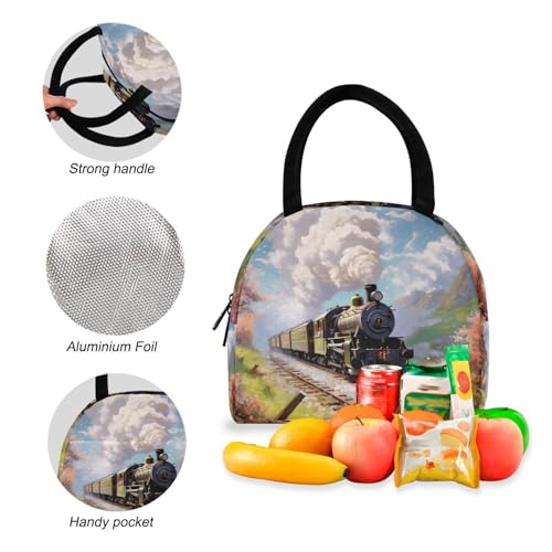 Backpack Lunch Box Set Large Capacity Travel Backpacks and Insulated Lunch Bag for Commute Hiking Picnic Spring Train Print4