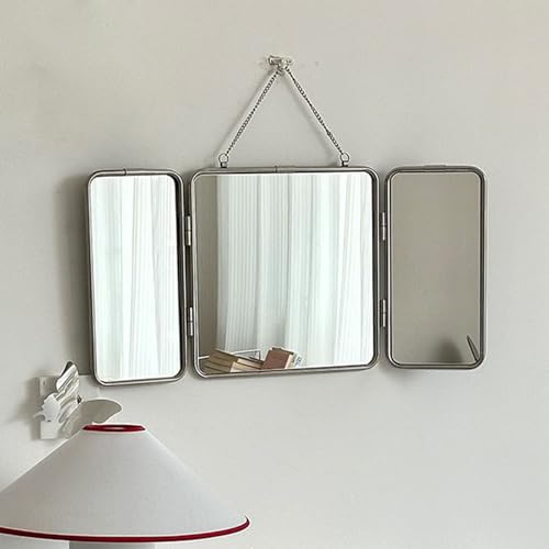 GRIPITHPY Tri-Fold Glass Mirror with Chain, Foldable Vanity Makeup Mirror, Cosmetic Mirror for Home,Modern Wall-Mounted Shaving Mirror for Living Room Bathroom
