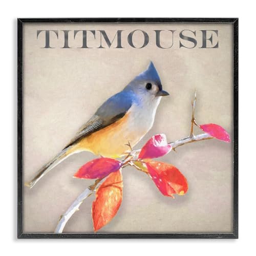 'Titmouse Bird Perched Vivid Plant Leaves'| Framed Giclee Art