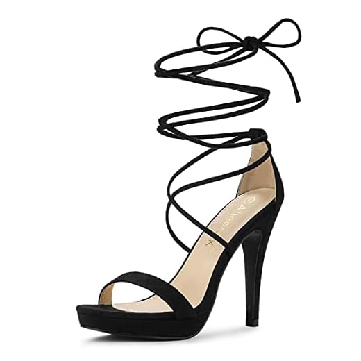 Allegra K Women's Platform Stiletto Heels Black Lace Up Sandals - 8.5 M US