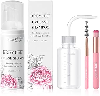 BREYLEE Lash Shampoo, 60ml+Rinse Bottle+Wand+Brush, Eyelash Extension Cleanser, Lash Cleanser for Extensions, Lash Wash, Lash Bath, Lash Cleaner, Paraben & Sulfate Free for Salon and Home Use