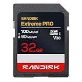 SANDISK Extreme PRO Carte mémoire SD UHS I, jusqu'à 100 Mo/s en lecture et 90 Mo/s en écriture, vidéo 4K UHD et Full HD, carte mémoire pour appareils photo reflex numériques et sans miroir 32 Go