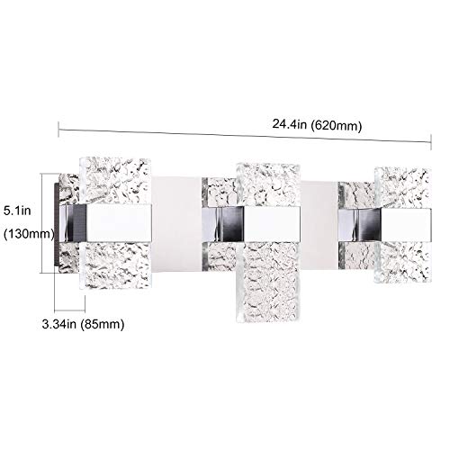 24.4 inch Bathroom Vanity Light Fixtures Over Mirror Modern 3 Lights LED Vanity Light 18W Bathroom Wall Lighting Fixtures Chrome Stainless Steel Bathroom Light Cool White 6000K