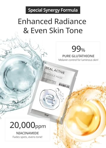 SNP Real Active Glutathione Ampoule Sheet Mask | Vegan Face Mask with Glutathione & Niacinamide | Revitalizing and Balancing for All Skin Types | Korean Face Masks Skincare | 10 Sheets - Image 5