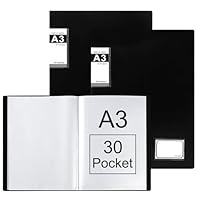 Srvnpioy A3 Sichtbuch 30 Taschen (Schwarz, 2 Stück) A3 Kunststoff Portfoliobuch Präsentationsbuch mit 30 Klarsichthüllen für Berichtsblätter, Portfolios, Gemälde, Fotos, Kunstwerke, Zeichnungen