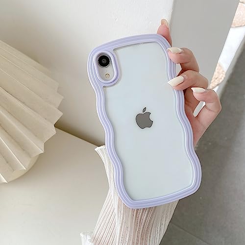 QLTYPRI Compatible with iPhone X/iPhone Xs Case, Cute Curly Wave Frame Clear Case for Girls Women, Transparent Soft Silicone TPU Bumper Shockproof Protective Phone Cover for iPhone X/XS - Purple