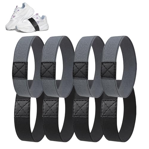 4 Paar Schnürsenkel Fixierband für Fußballschuhe, Gegen Sich Lösende Schleifen, Reißfeste Fixierung aus Nachhaltigem rPET, für Fußballschuhe, Hoher Absatz(2 Paar Schwarz, 2 Paar Grau) - 2 cm x 18 cm