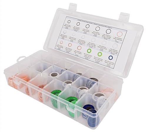 Image of 200PCS 18 Sizes Master Oil Drain Plug Gaskets Washers Assortment Kits Fit for Toyota, Subaru, Chevrolet Replace 90430-12031, MD050317, 803916010, 11026-01M02, 11137546275, APC93000