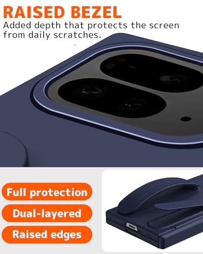 Coque Google Pixel 10 Pro anti-chute protégeant la charnière avec support et sangle bleue