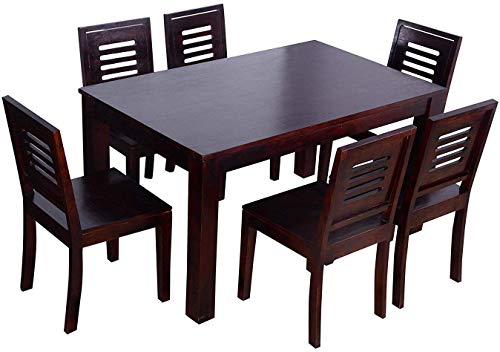 Image of Credenza Sheesham Wood Dining Table 6 Seater Dining Table with Chair || Dining Table Set || Dining Room Set || Six Seater Dining Set | Durable Wooden Dining Table | 6 Seater, Mahogany Finish