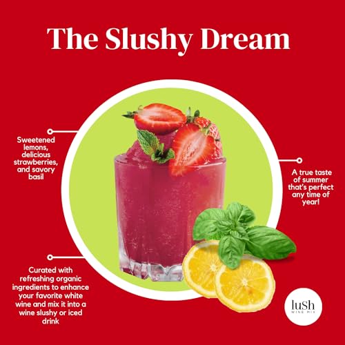 Lush Wine Mix Organic Cocktail Mixers, Drink Mix for 11 Servings of Frozen Wine Slushies, Margaritas, Simple Syrup Cocktails and Mocktails - Strawberry Basil Lemonade - 1 Pack