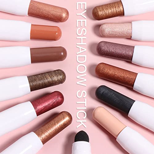 12Pcs Eyeshadow Stick Soft Creamy Matte Shimmer Eye Shadow Pencil Crayon Highlighting Pigmented Shiny Eyeshadow Pencil Waterproof Classy Shimmer Eye Shadow Sticks Sets With 2Pc Double End Eyeshadow Brush (12Pcs) #TOP3